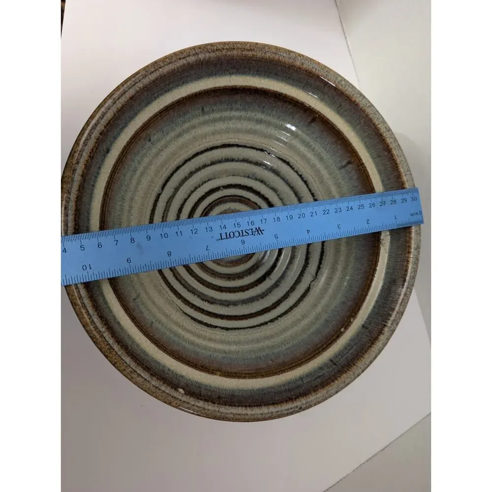 Bill Campbell Studio Art Pottery Bowl Spiraled Blue Brown Style Glaze